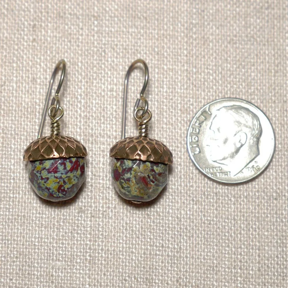 Hand Crafted Handmade Earrings Red & Olive Czech Glass Bead & Copper Aco… - Picture 3 of 4